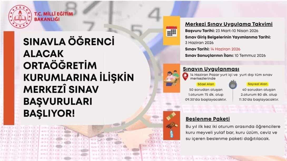 SINAVLA ÖĞRENCİ ALACAK ORTAÖĞRETİM KURUMLARINA İLİŞKİN MERKEZÎ SINAV BAŞVURU VE UYGULAMA KILAVUZU YAYIMLANDI