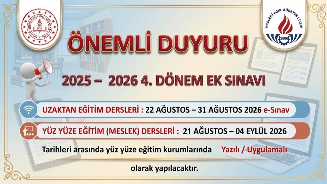 2025-2026 Yılı Ek Sınav Duyurusu